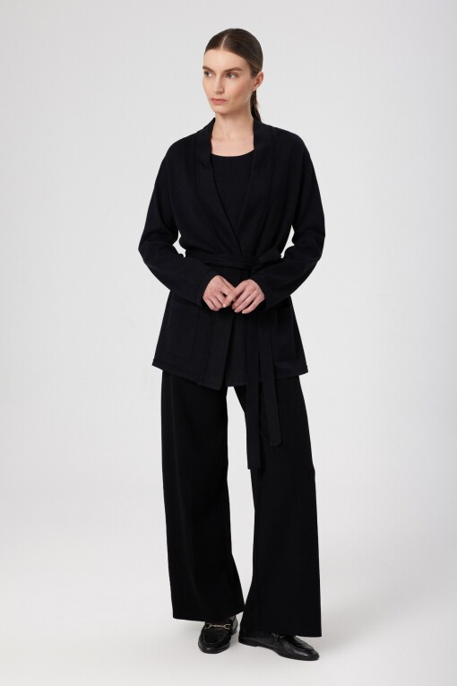 Black Double-Breasted Pocketed Women's Cardigan 