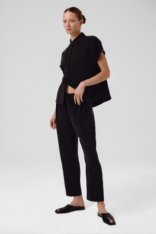 Black Drawstring Waist Pocket Detail Women's Pants 