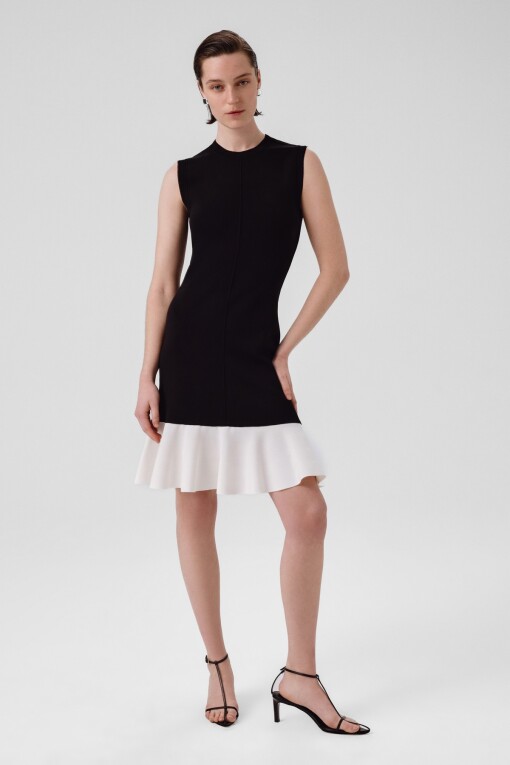 Black Frilled Hem Sleeveless Mini Dress 
