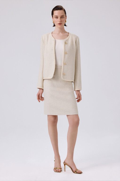 Bone Gold Buttoned Tweed Women's Jacket 