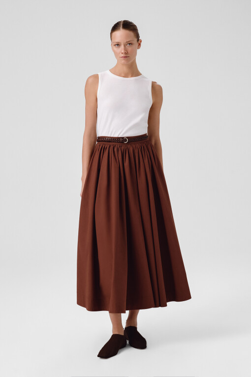 Brown Pocket Detail Long Flared Skirt 