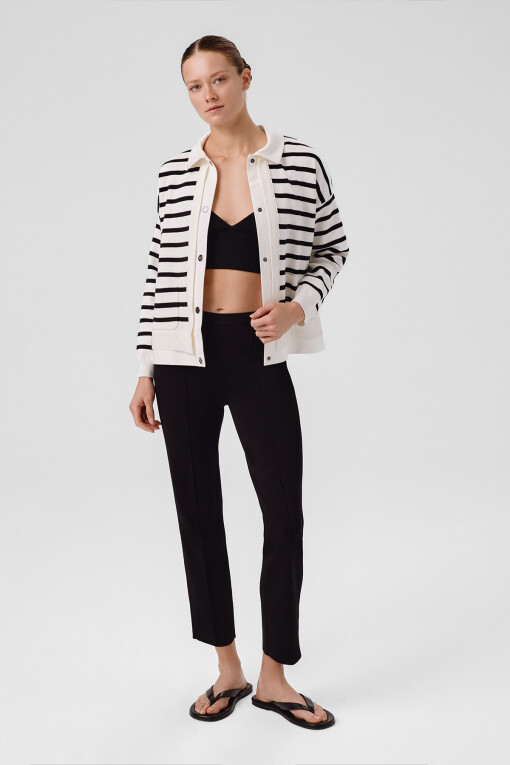Ecru Black Striped Women's Jacket 