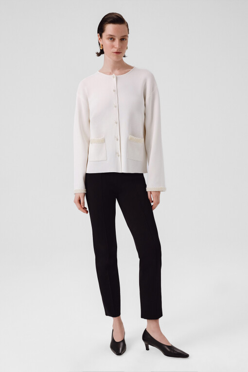 Ecru Pearl Buttoned Pocket Detail Women's Jacket 