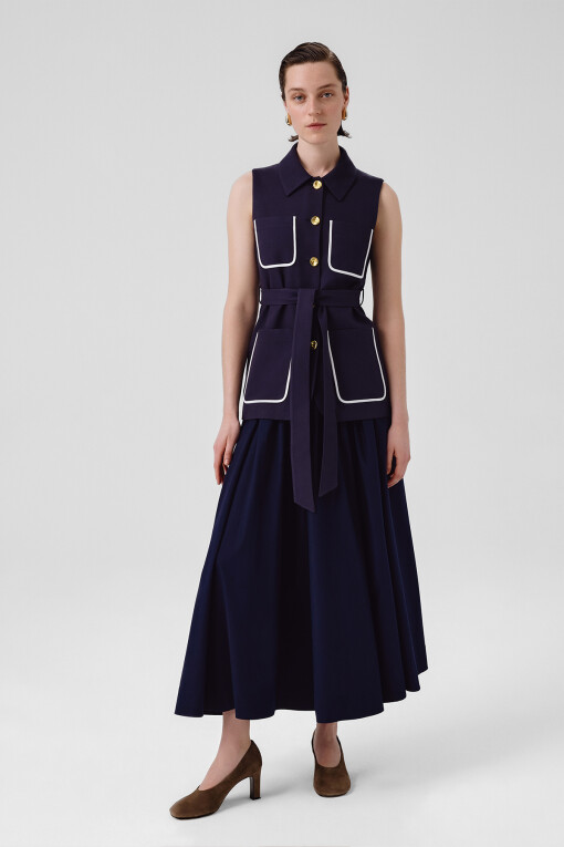 Navy Belted Women's Vest 