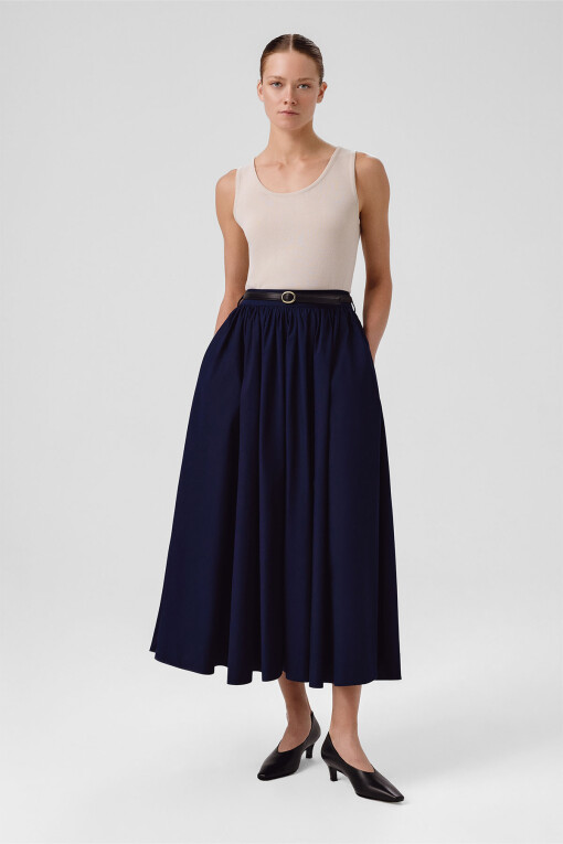 Navy Pocket Detail Long Flared Skirt 