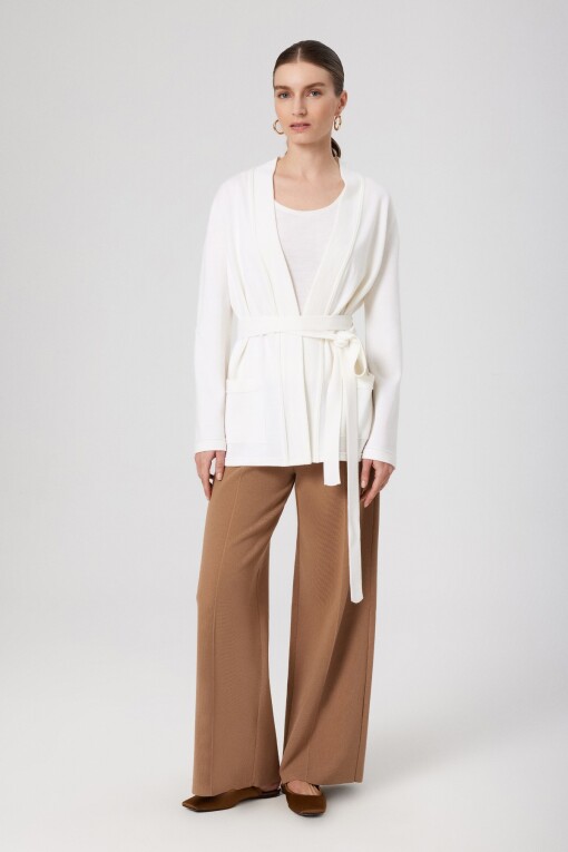 Ecru Double-Breasted Pocketed Women's Cardigan 