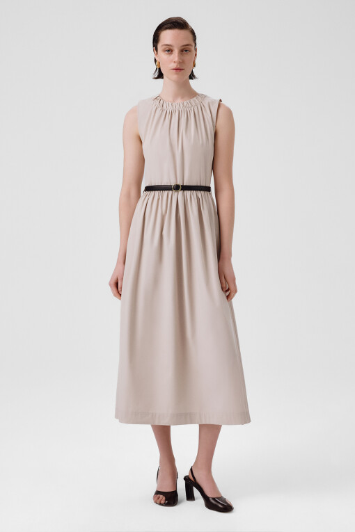 Stone Belt Detail Sleeveless Long Dress 