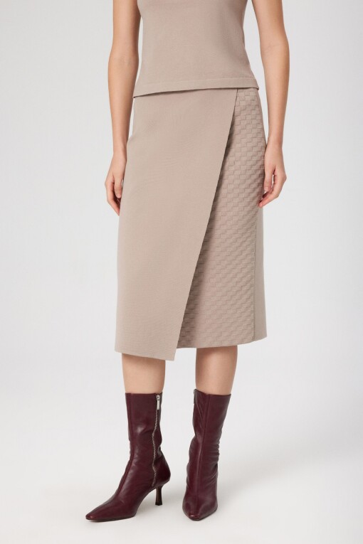 Stone Double-Breasted Patterned Midi Skirt 