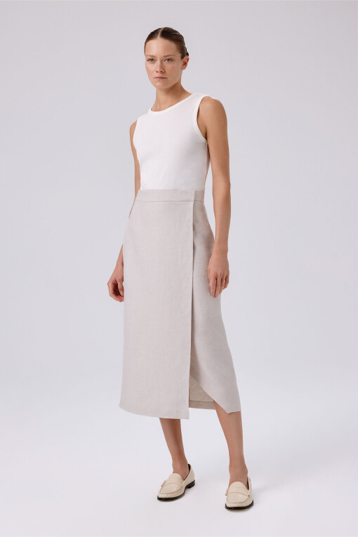 Stone Wrap Asymmetric Slit Midi Skirt 