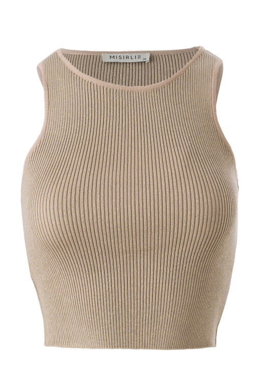 Halter Yaka Bej Triko Crop Top 