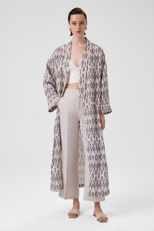 Taş Lacivert Etnik Desenli Kadın Kaftan 